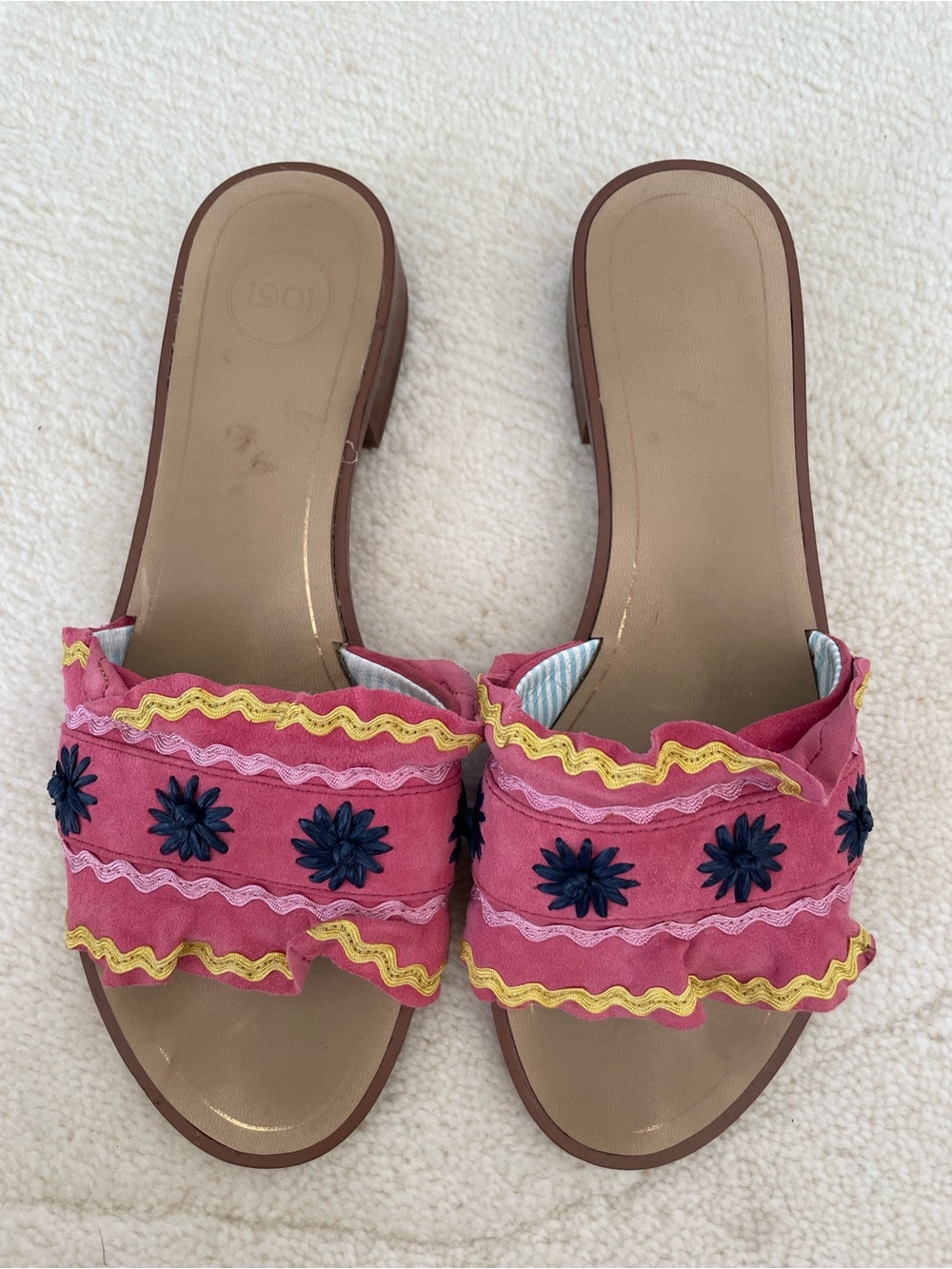 Women's Pink 1901 Embroidered Slide Sandals